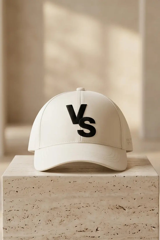 "VS" Monogram Luxury Baseball Cap – Cream & Matte Black