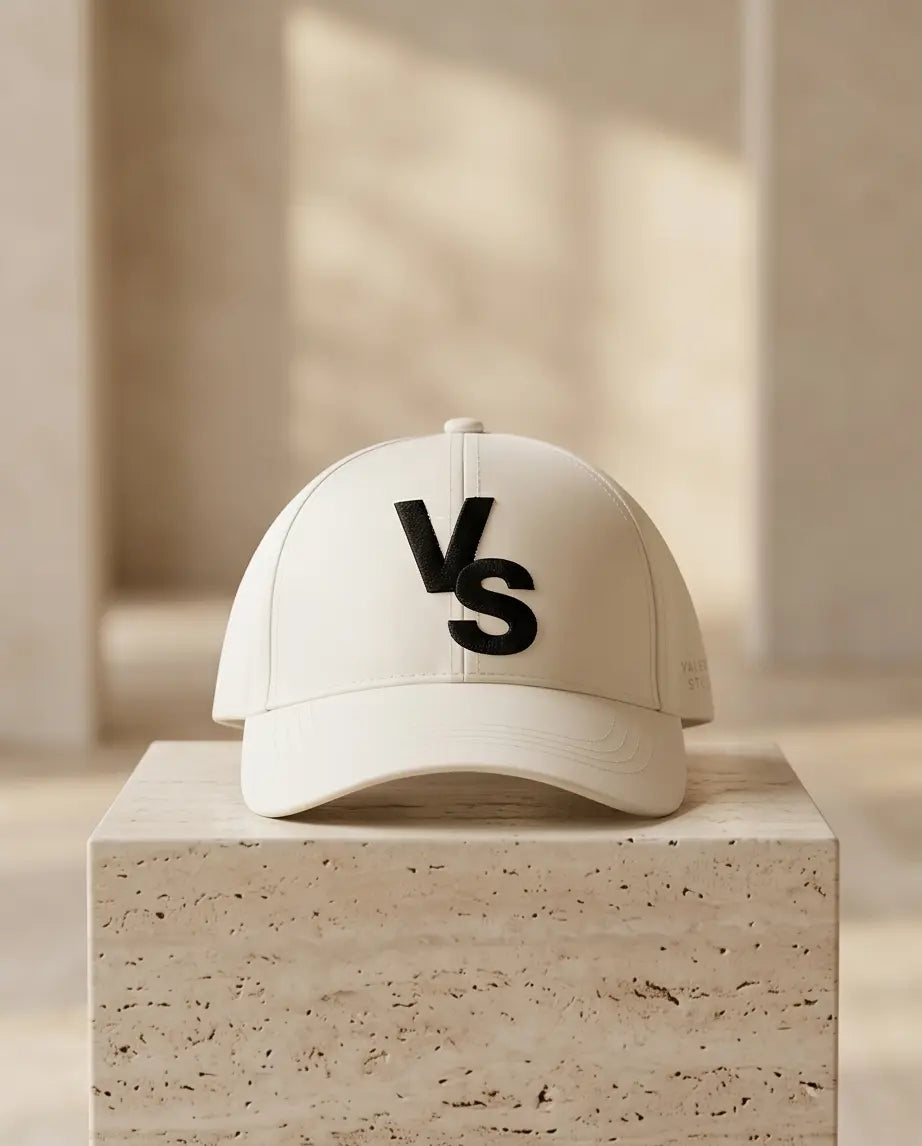 "VS" Monogram Luxury Baseball Cap – Cream & Matte Black