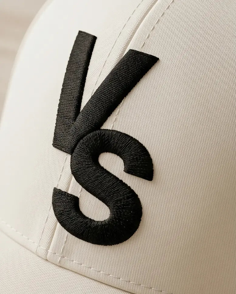 "VS" Monogram Luxury Baseball Cap – Cream & Matte Black