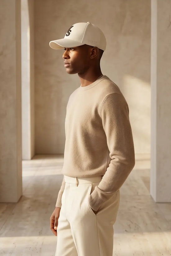 "VS" Monogram Luxury Baseball Cap – Cream & Matte Black