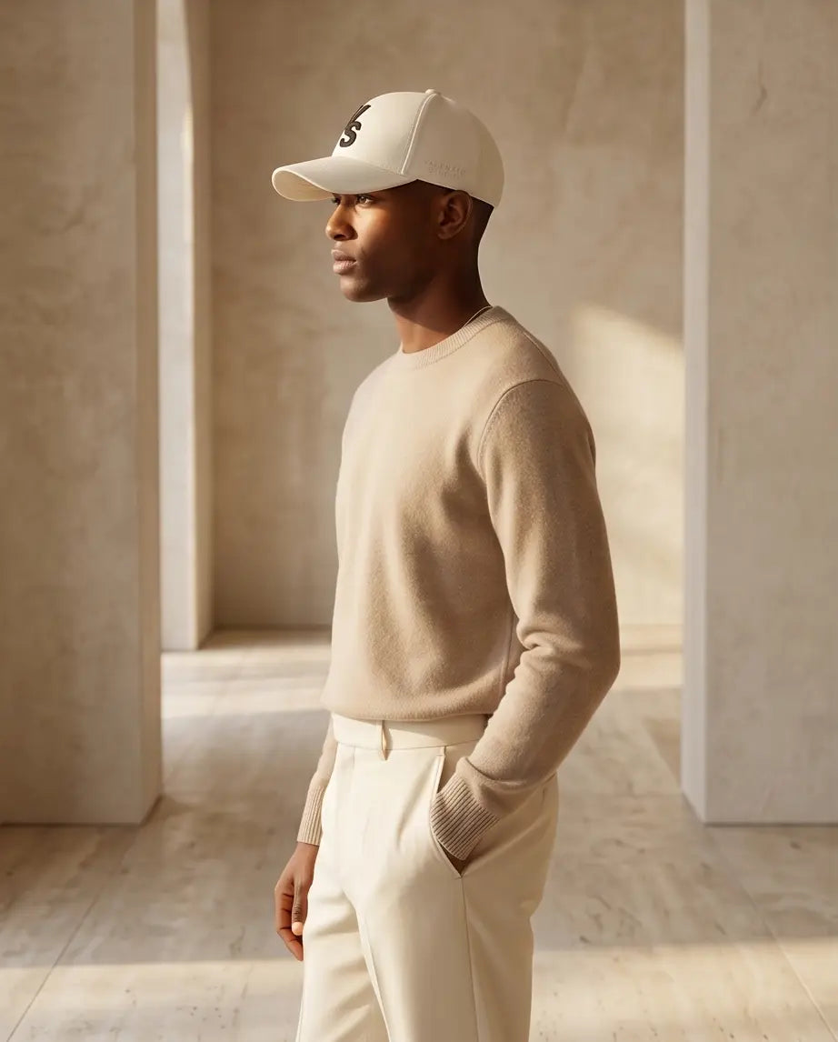"VS" Monogram Luxury Baseball Cap – Cream & Matte Black