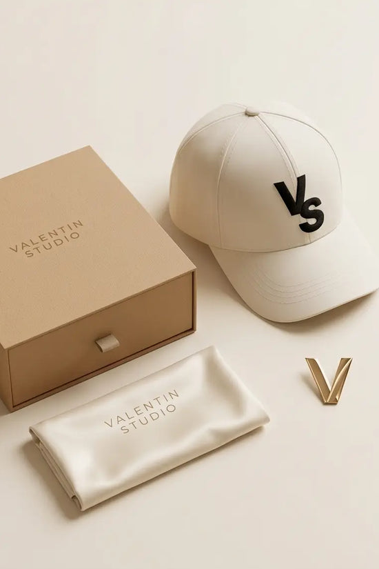 "VS" Monogram Luxury Baseball Cap – Cream & Matte Black
