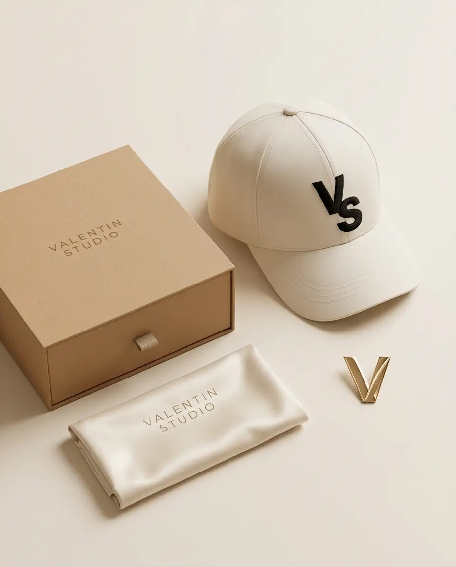 "VS" Monogram Luxury Baseball Cap – Cream & Matte Black