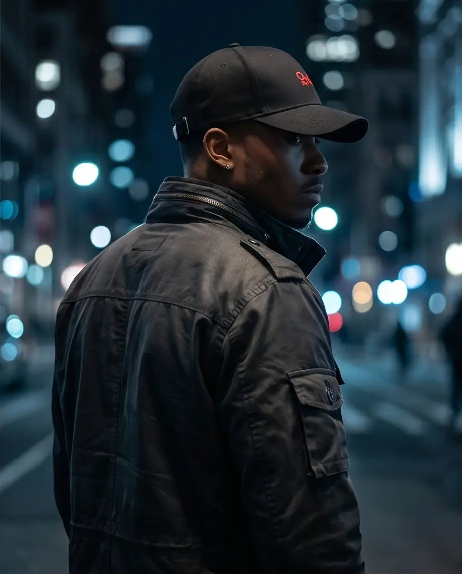 "Red Cipher" Embroidered Baseball Cap – Stealth Black