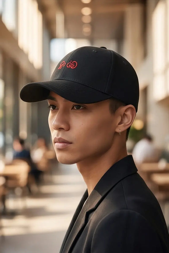 "Red Cipher" Embroidered Baseball Cap – Stealth Black