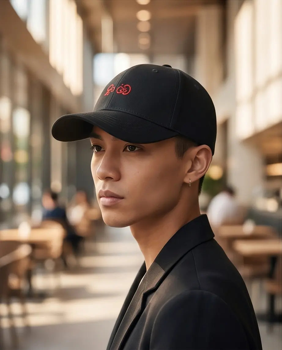 "Red Cipher" Embroidered Baseball Cap – Stealth Black