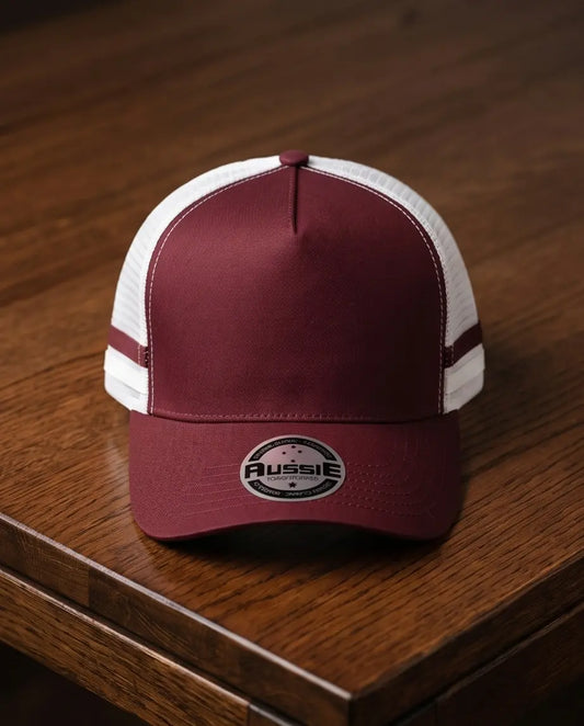 Classic Two-Tone Trucker Hat – Burgundy & White