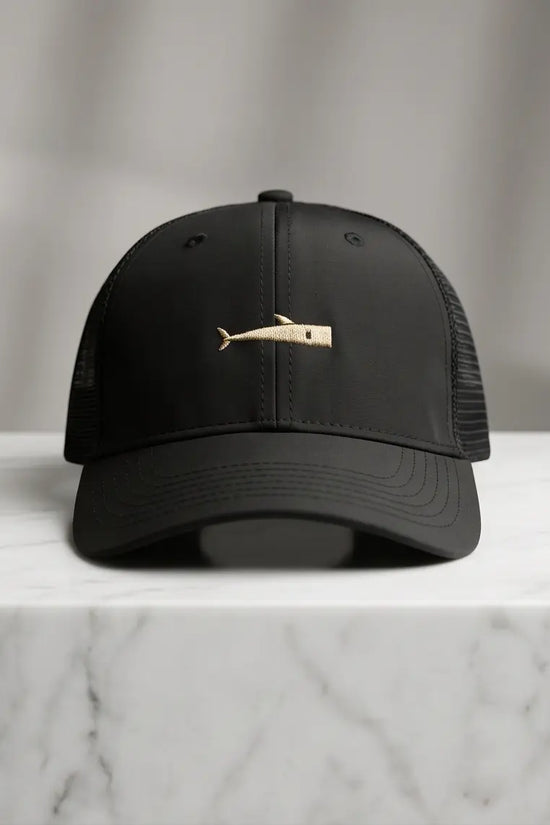Premium Black Mesh Snapback with Gold Fish Embroidery