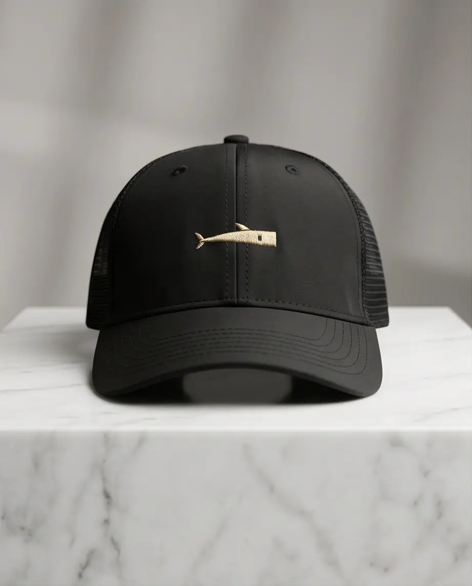 Premium Black Mesh Snapback with Gold Fish Embroidery