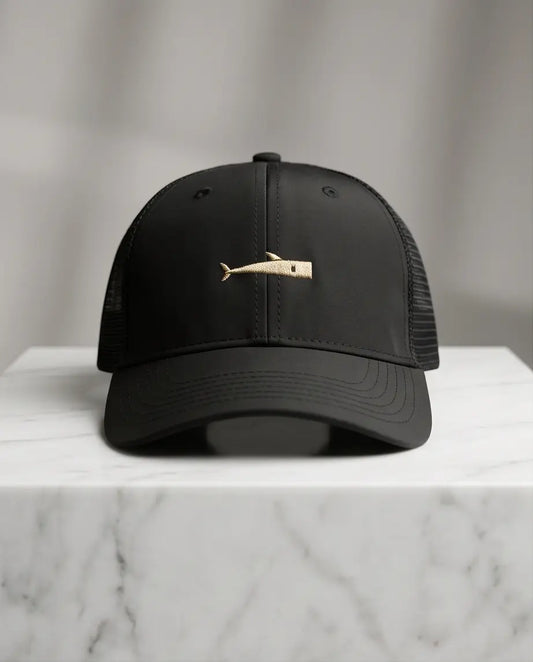 Premium Black Mesh Snapback with Gold Fish Embroidery