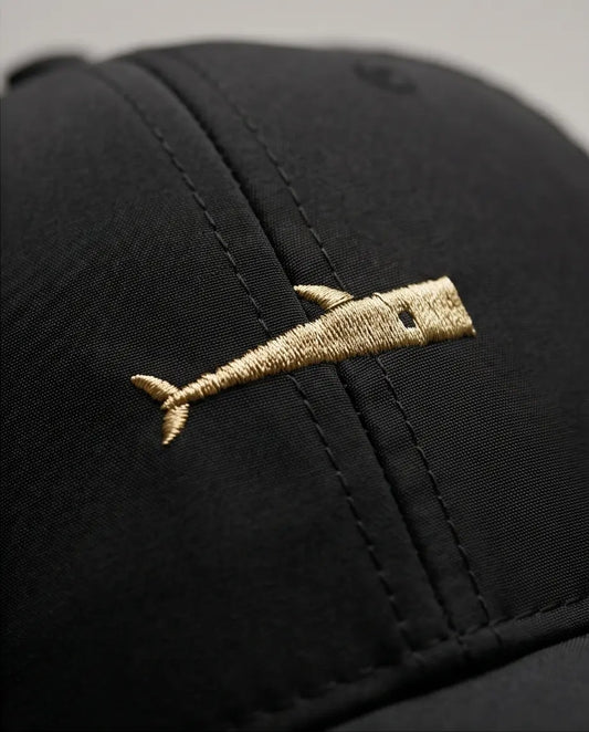 Premium Black Mesh Snapback with Gold Fish Embroidery