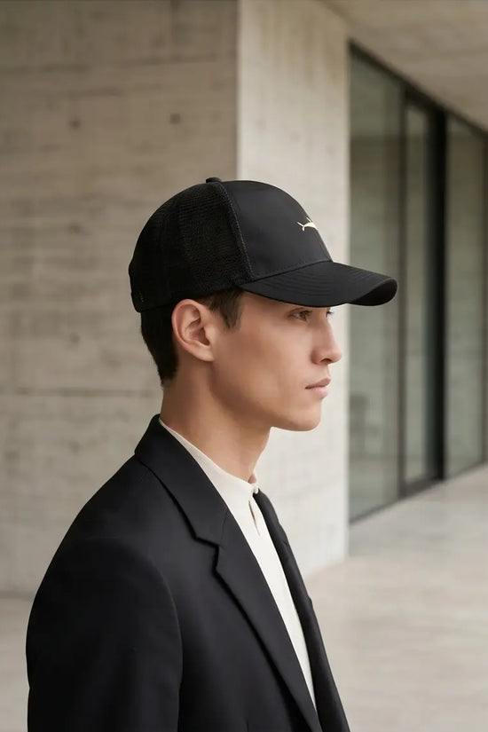 Premium Black Mesh Snapback with Gold Fish Embroidery