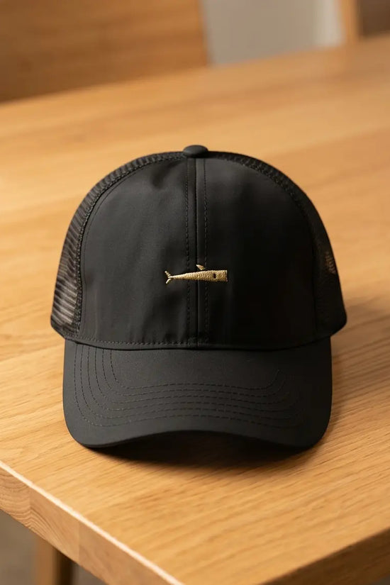 Premium Black Mesh Snapback with Gold Fish Embroidery