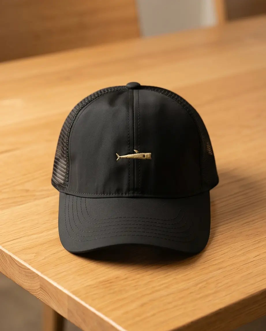 Premium Black Mesh Snapback with Gold Fish Embroidery