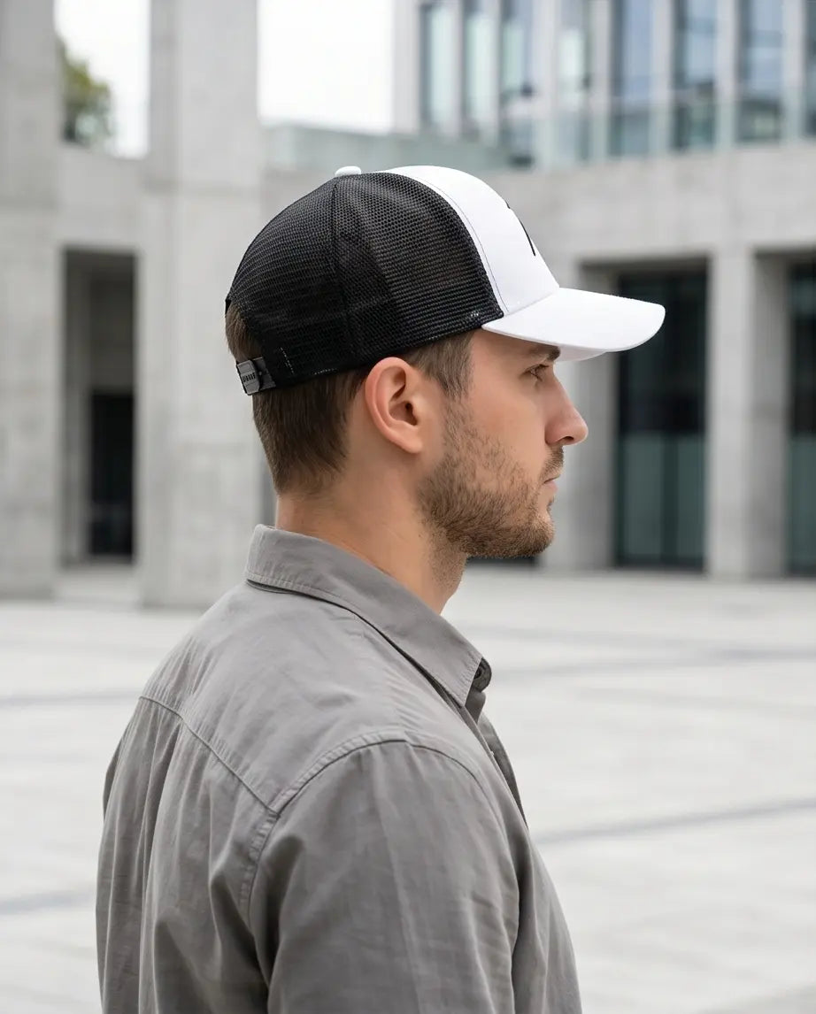 Active Trukfit Minimalist Trucker Hat – White & Jet Black