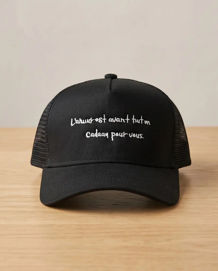 L'amour Poetry Minimalist Trucker Hat – Jet Black