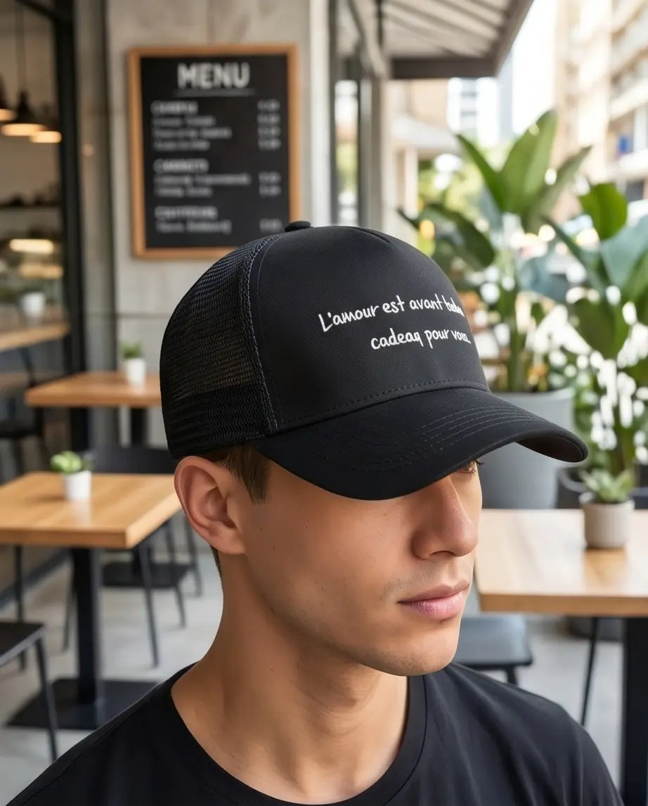 L'amour Poetry Minimalist Trucker Hat – Jet Black