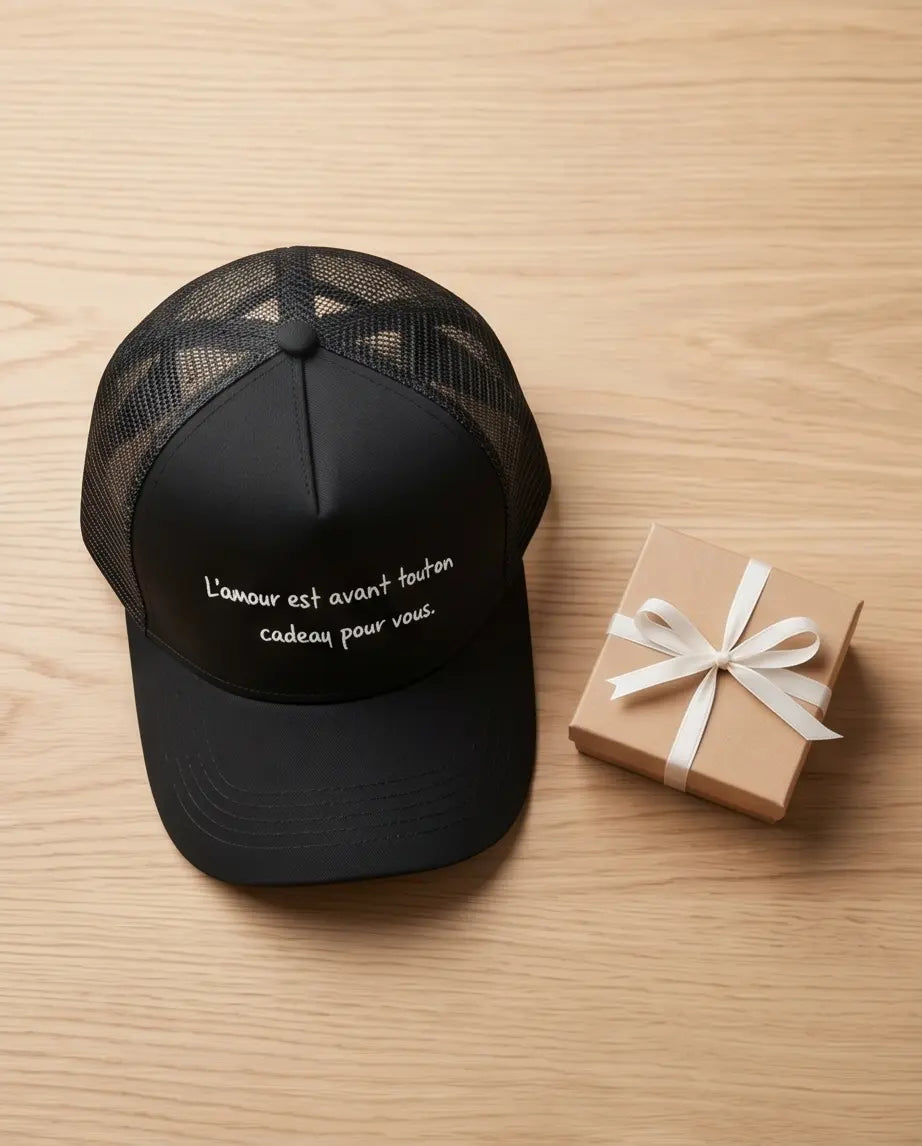 L'amour Poetry Minimalist Trucker Hat – Jet Black