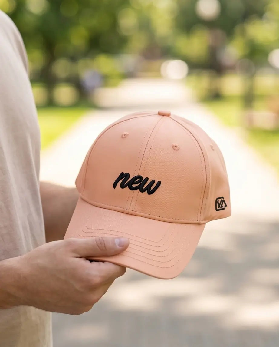 Minimalist "new" Cursive Baseball Cap – Soft Peach Saumon