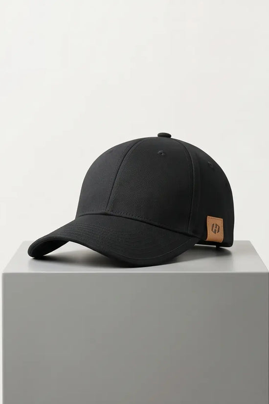 "H" Leather Patch Dad Cap — All Black