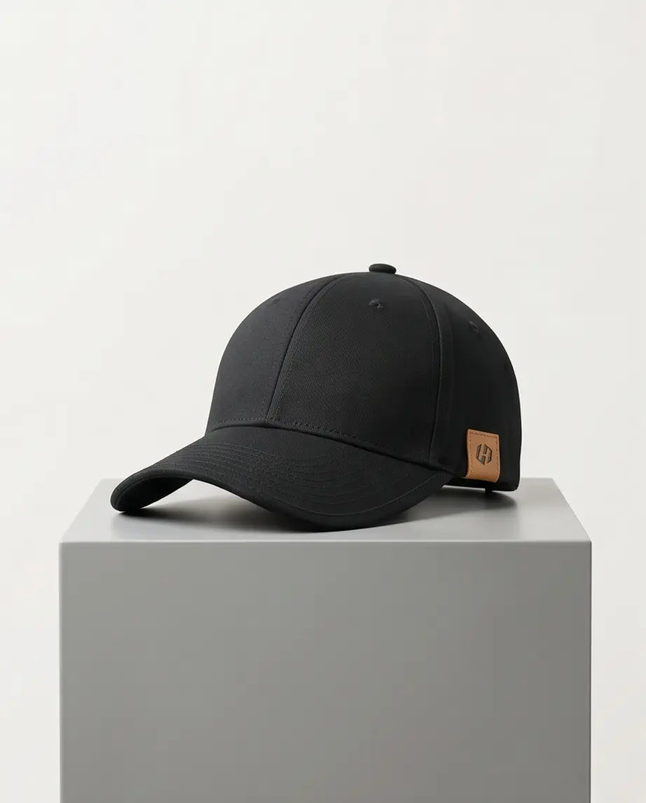"H" Leather Patch Dad Cap — All Black
