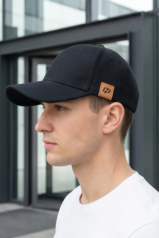 "H" Leather Patch Dad Cap — All Black