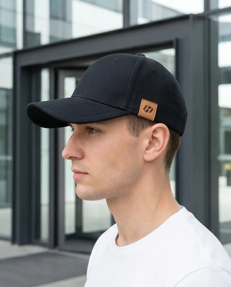 "H" Leather Patch Dad Cap — All Black