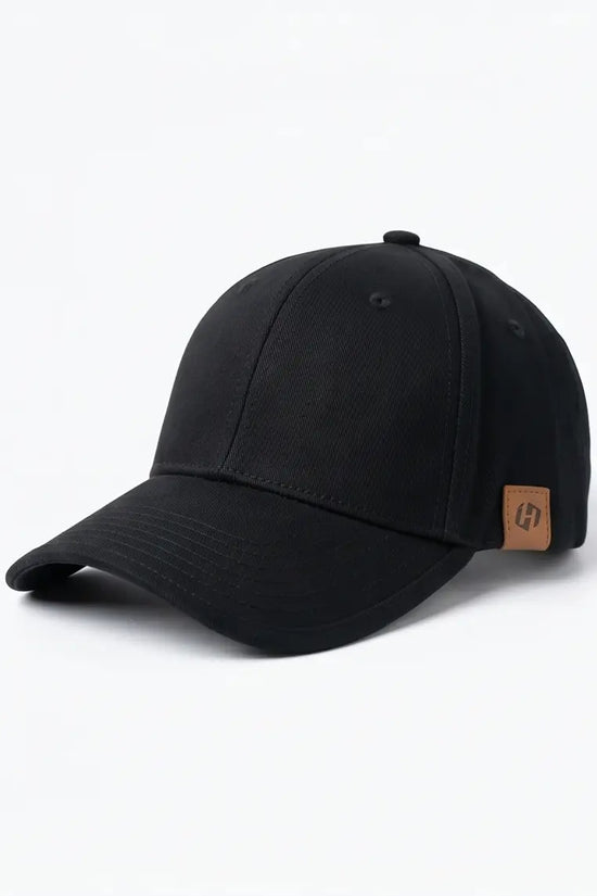 "H" Leather Patch Dad Cap — All Black