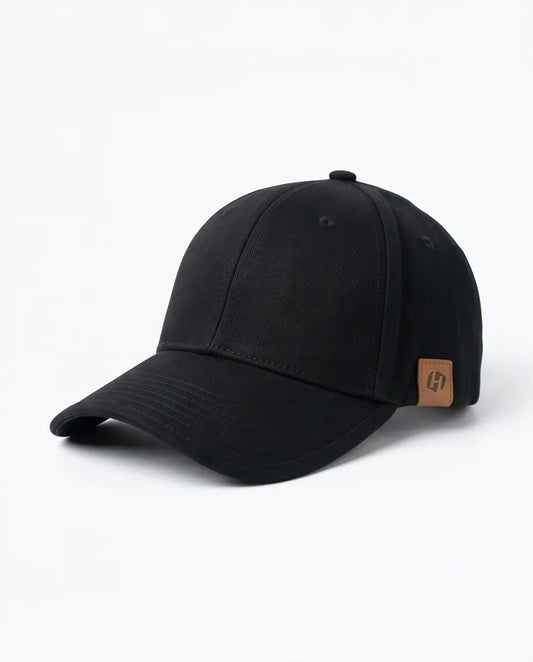 "H" Leather Patch Dad Cap — All Black