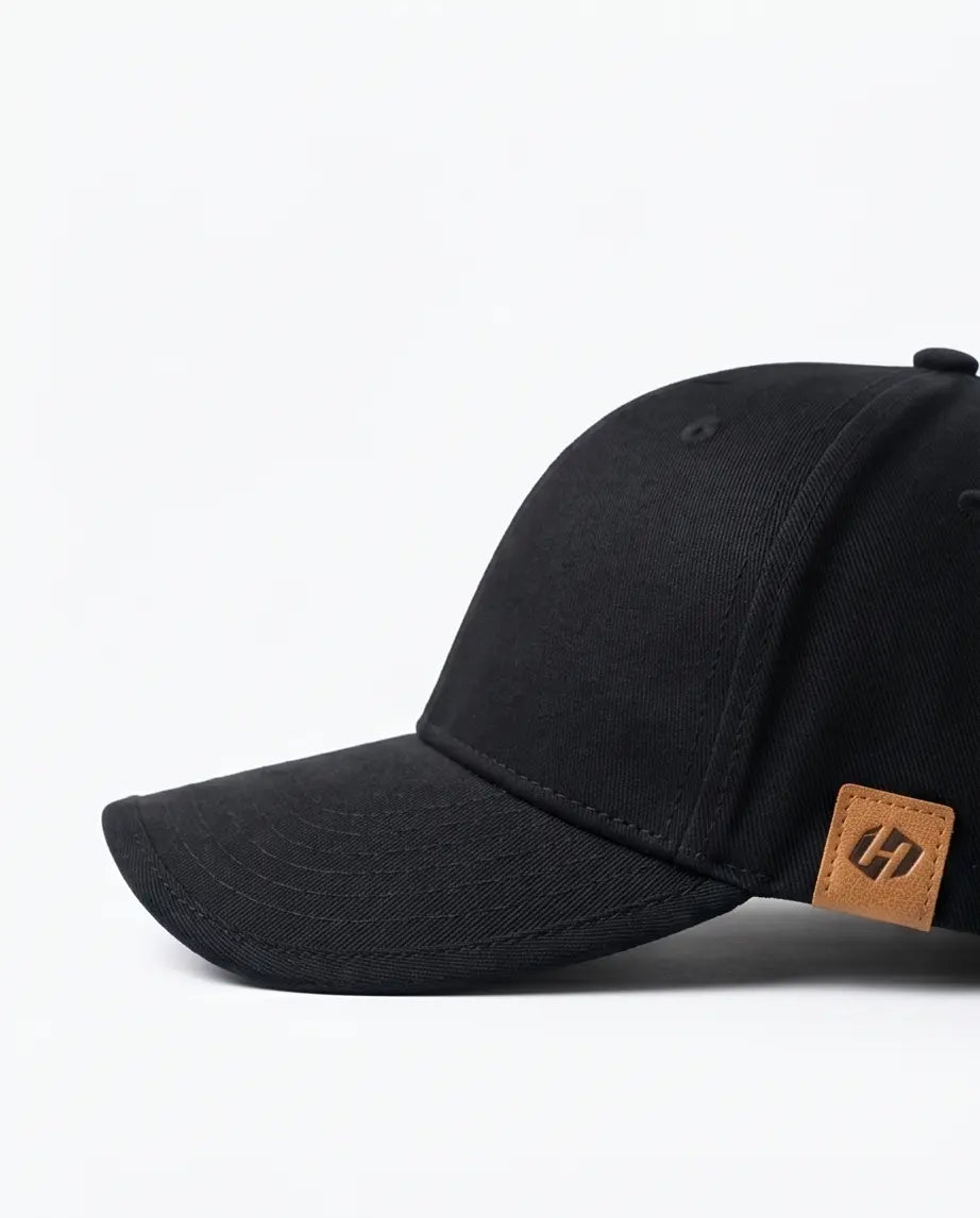 "H" Leather Patch Dad Cap — All Black
