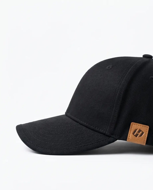 "H" Leather Patch Dad Cap — All Black