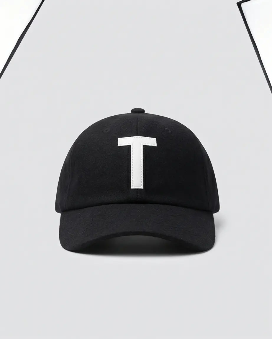 Bold "T" Logo Dad Cap — Black / White