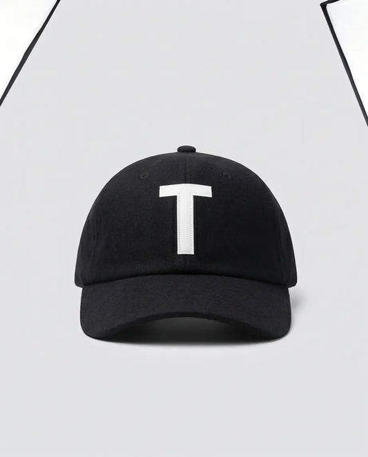 Bold "T" Logo Dad Cap — Black / White