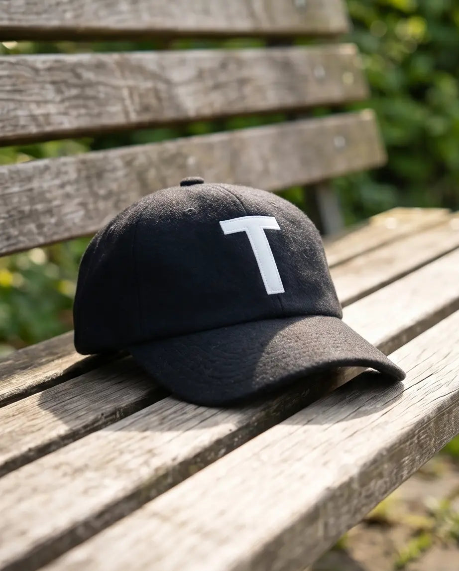 Bold "T" Logo Dad Cap — Black / White