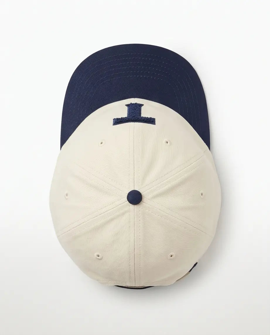 Bold "T" Varsity Baseball Cap — Cream / Navy