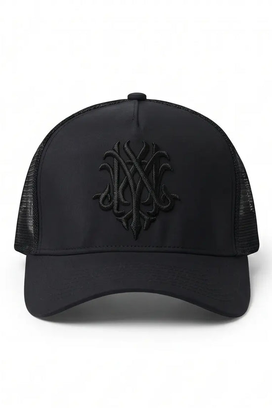 Gothic Wolf Embroidered Trucker Cap — All Black