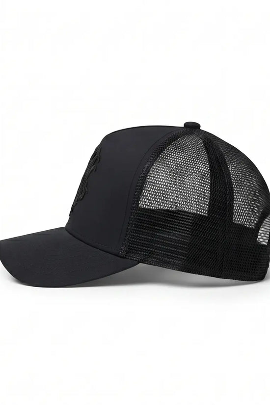 Gothic Wolf Embroidered Trucker Cap — All Black