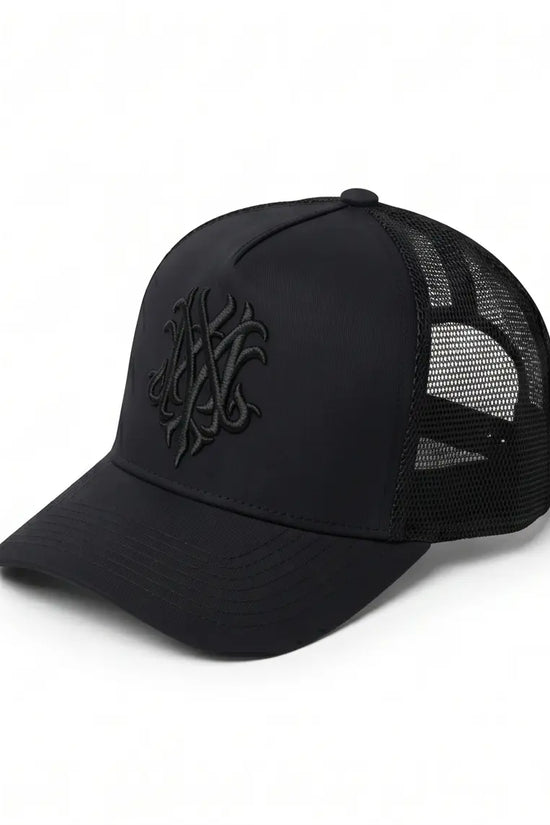Gothic Wolf Embroidered Trucker Cap — All Black