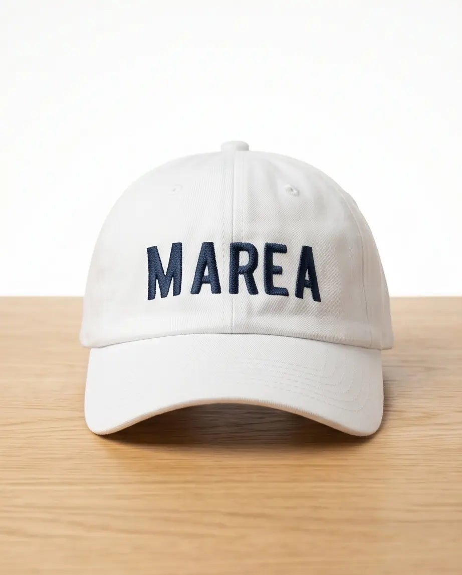 Marea Bold Logo Dad Cap — White / Navy