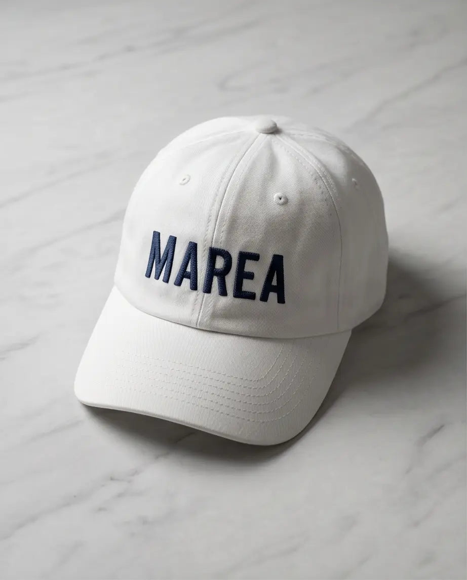 Marea Bold Logo Dad Cap — White / Navy