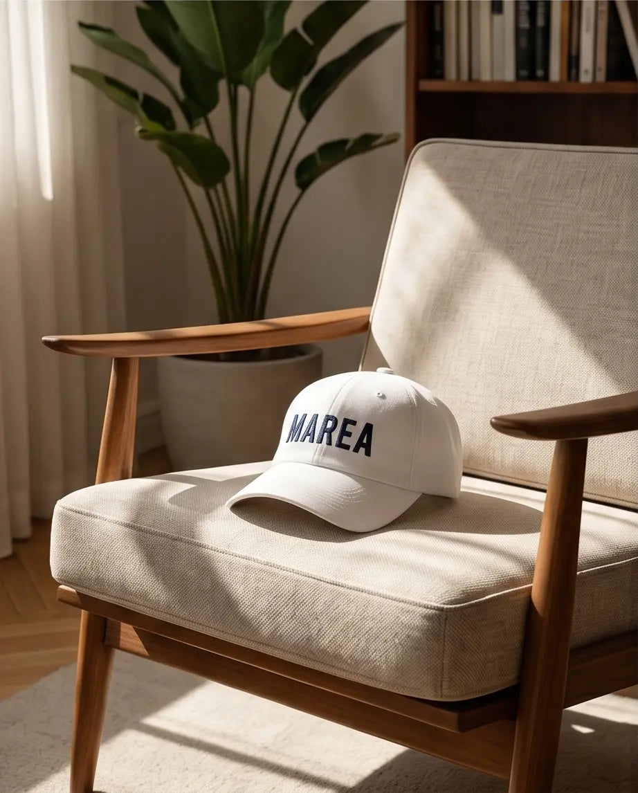 Marea Bold Logo Dad Cap — White / Navy