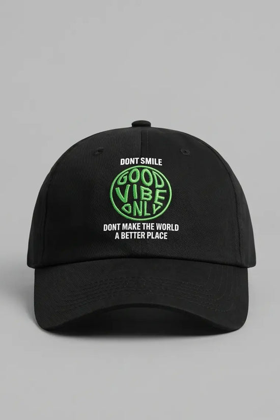 "Good Vibe Only" Embroidered Cap — Black / Neon Green