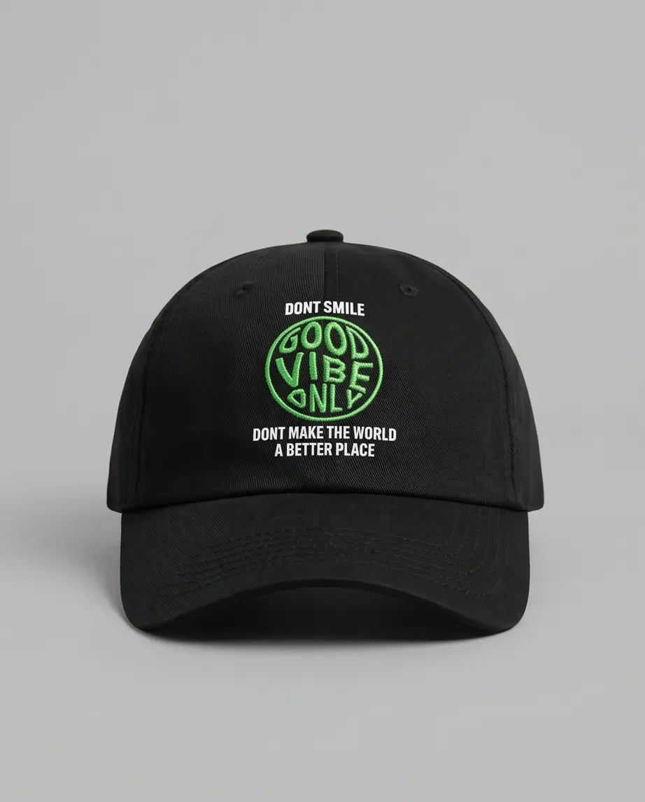 "Good Vibe Only" Embroidered Cap — Black / Neon Green