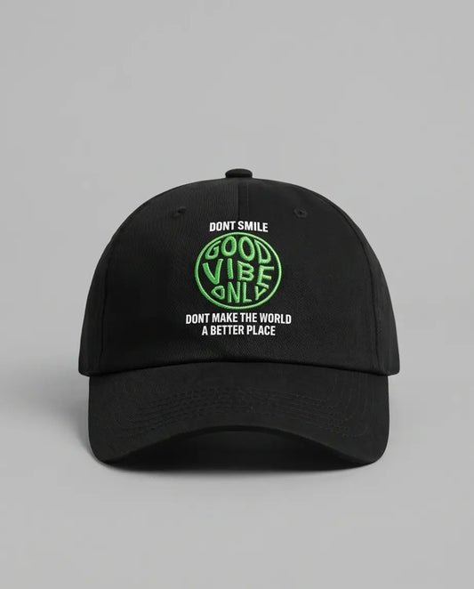 "Good Vibe Only" Embroidered Cap — Black / Neon Green
