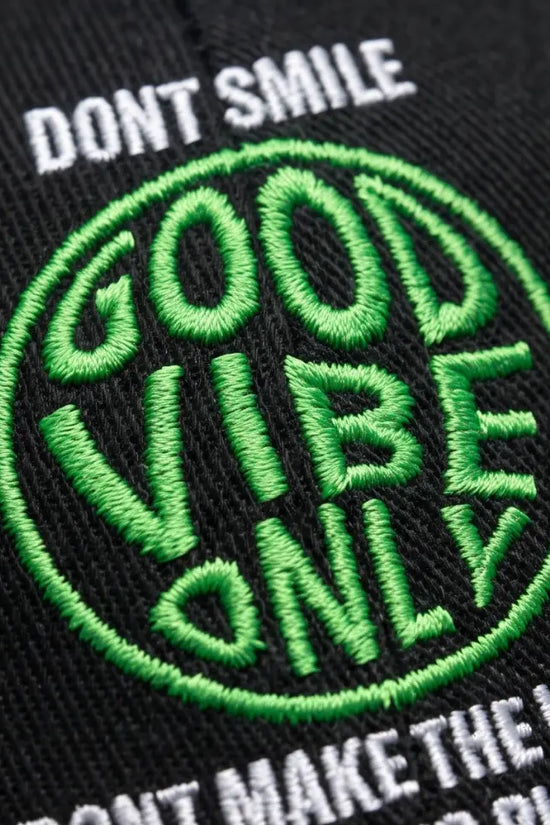 "Good Vibe Only" Embroidered Cap — Black / Neon Green