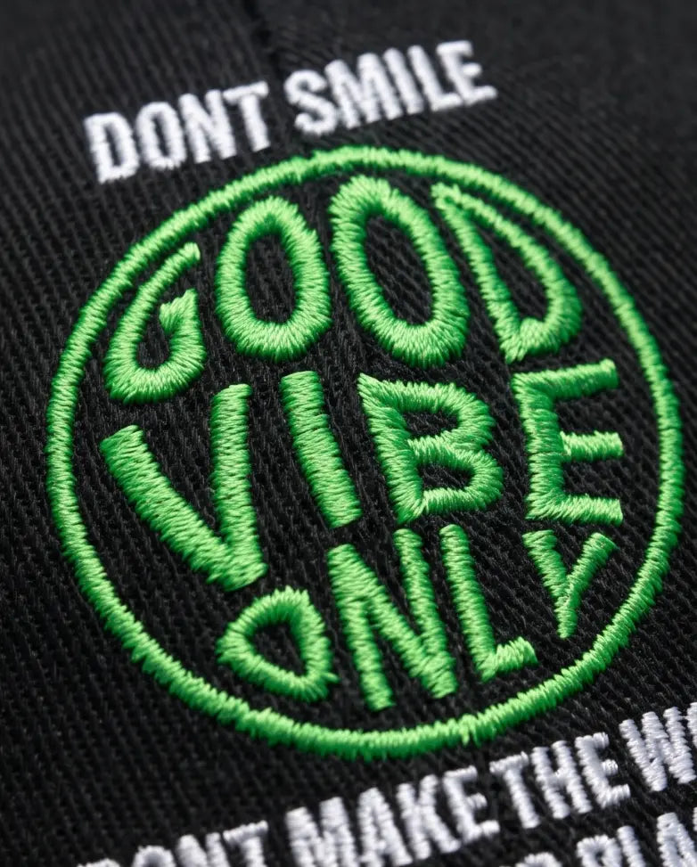 "Good Vibe Only" Embroidered Cap — Black / Neon Green
