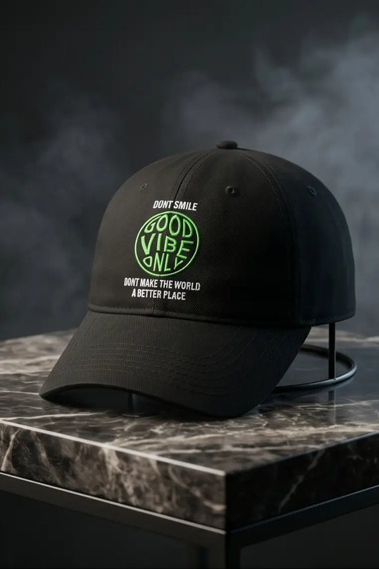 "Good Vibe Only" Embroidered Cap — Black / Neon Green