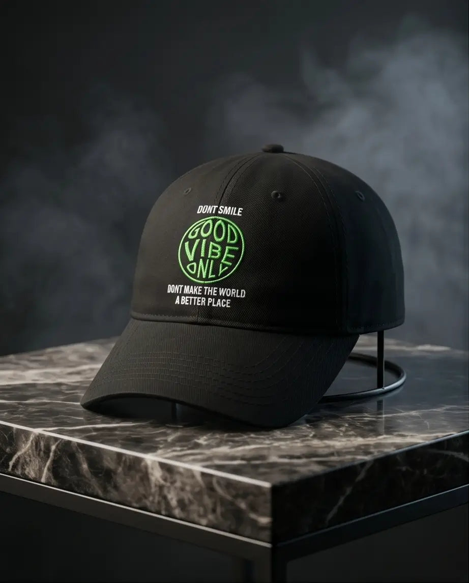 "Good Vibe Only" Embroidered Cap — Black / Neon Green