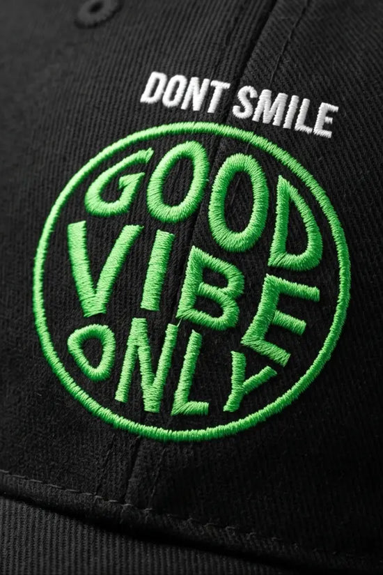 "Good Vibe Only" Embroidered Cap — Black / Neon Green