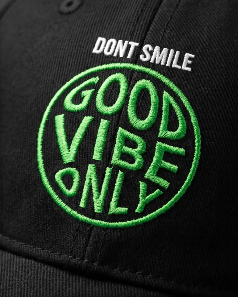 "Good Vibe Only" Embroidered Cap — Black / Neon Green